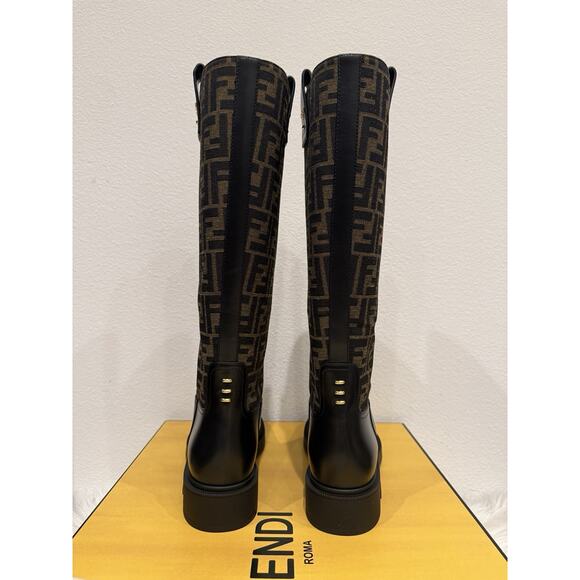 Fendi Filo FF Logo Zucca Monogram Jacquard Rockoko Chenille Knee High Boot - Picture 8 of 16